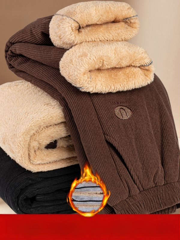 Pantaloni de iarnă pentru femei, croială lejeră din poliester, groși și calzi cu broderie, stil casual/basic, iarnă 2025