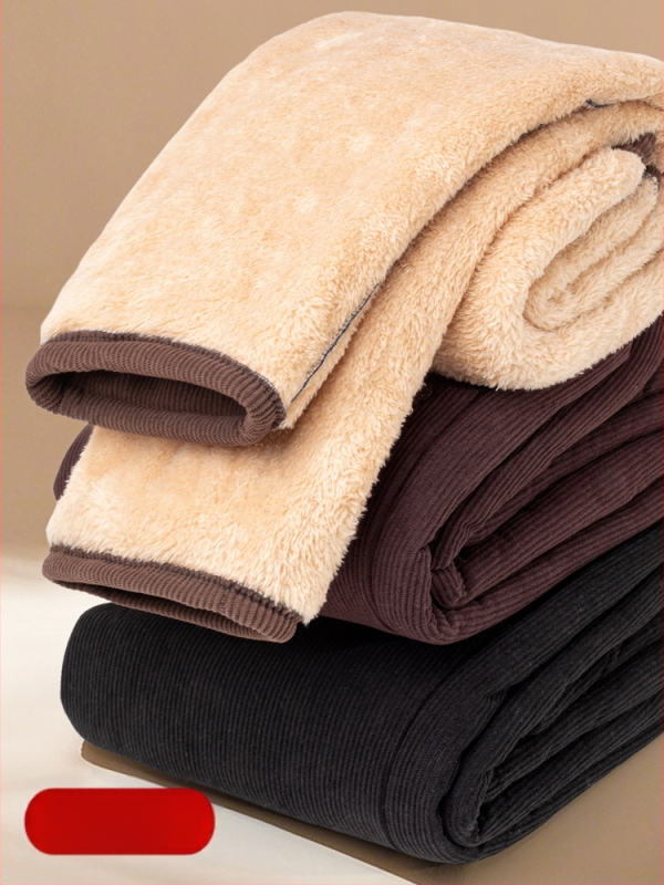 Pantaloni de iarnă pentru femei, croială lejeră din poliester, groși și calzi cu broderie, stil casual/basic, iarnă 2025