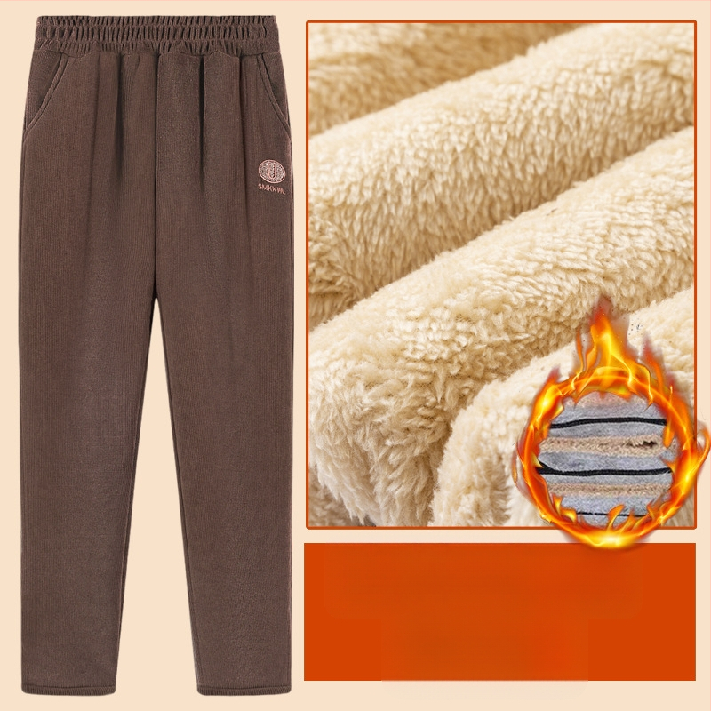 Pantaloni de iarnă pentru femei, croială lejeră din poliester, groși și calzi cu broderie, stil casual/basic, iarnă 2025