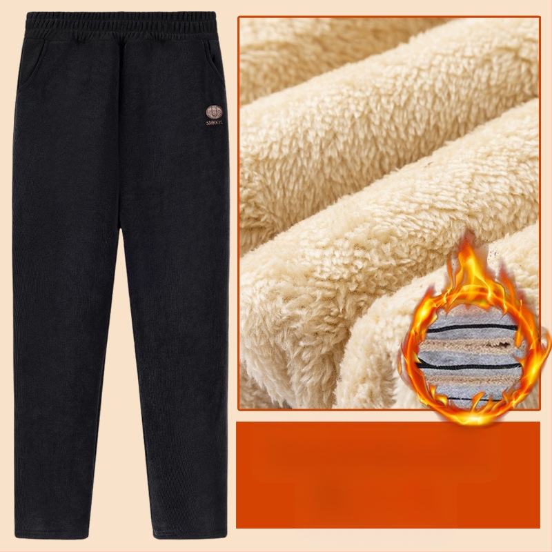 Pantaloni de iarnă pentru femei, croială lejeră din poliester, groși și calzi cu broderie, stil casual/basic, iarnă 2025