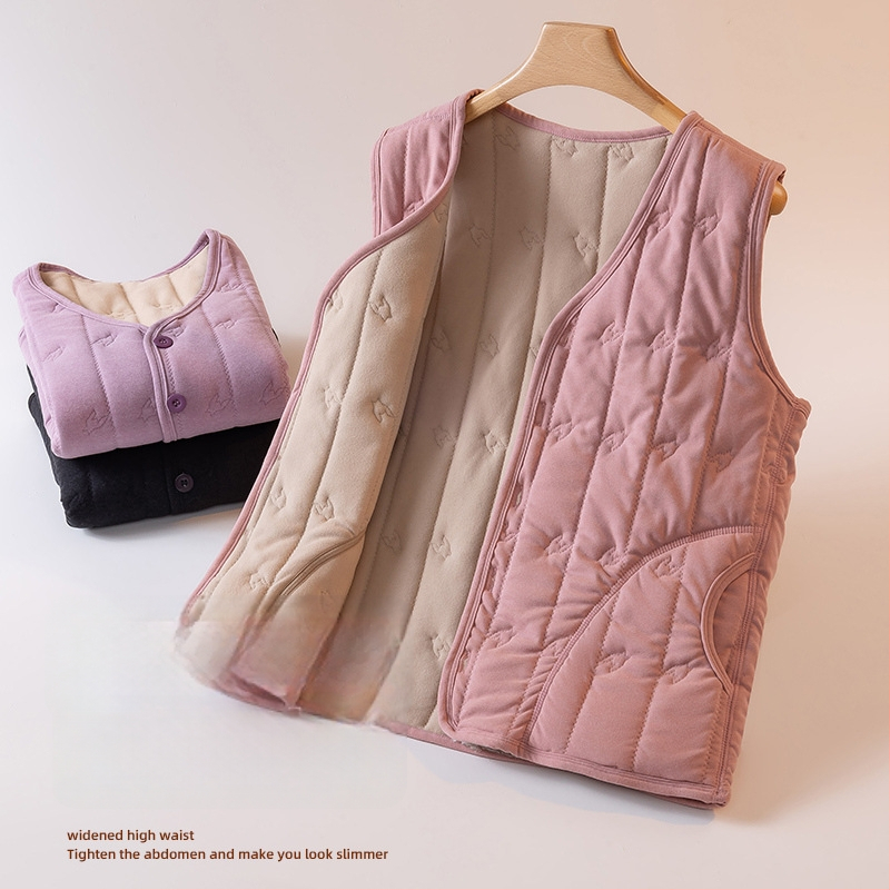 Vesta feminină căptușită cu fleece, toamnă-iarnă 2025, stil elegant pentru naveta urbană, model houndstooth, țesătură viscoză-poliester (90-95% poliester), lungime medie