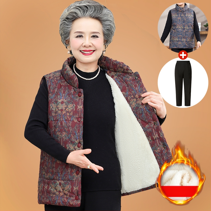 Vestă fără mâneci pentru femei în vârstă, toamnă 2025 – guler înalt, material PVC, culoare uni, stil chinezesc