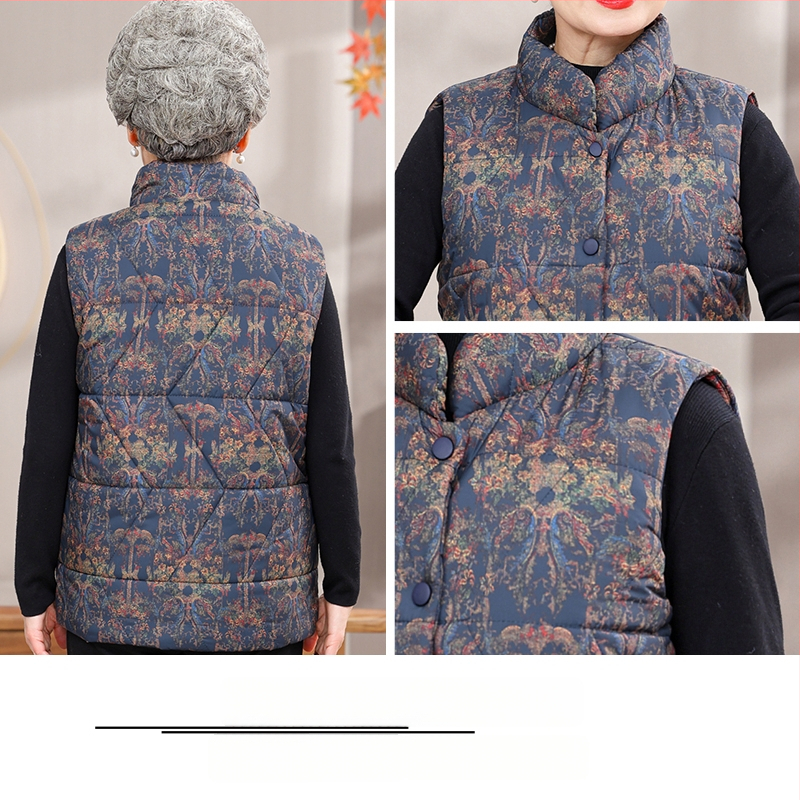 Vestă fără mâneci pentru femei în vârstă, toamnă 2025 – guler înalt, material PVC, culoare uni, stil chinezesc