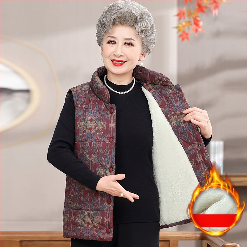 Vestă fără mâneci pentru femei în vârstă, toamnă 2025 – guler înalt, material PVC, culoare uni, stil chinezesc