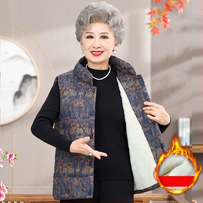 Vestă fără mâneci pentru femei în vârstă, toamnă 2025 – guler înalt, material PVC, culoare uni, stil chinezesc
