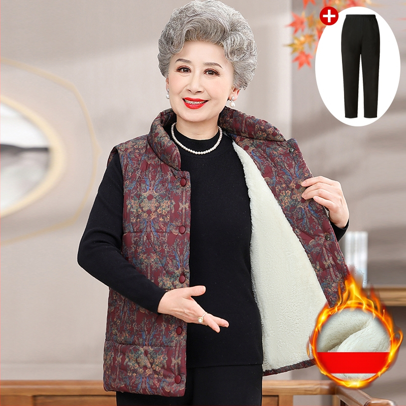 Vestă fără mâneci pentru femei în vârstă, toamnă 2025 – guler înalt, material PVC, culoare uni, stil chinezesc