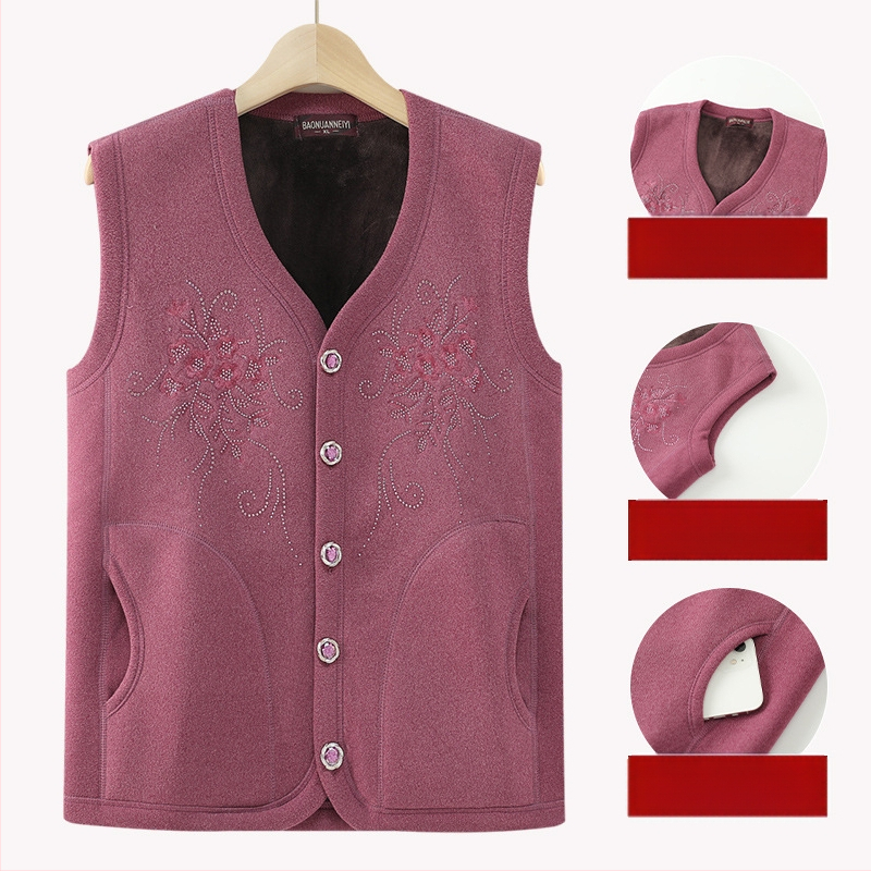 Vestă de iarnă cu fleece pentru femei - stil casual, pentru persoane în vârstă, poliester peste 95%, lungime normală 50–65 cm