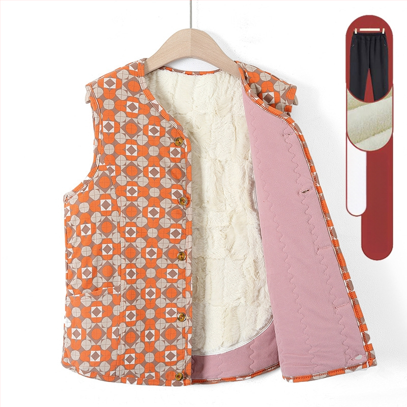 Vesta din velur cu căptușeală de fleece – iarnă 2025, guler în V, lungime 50–65 cm