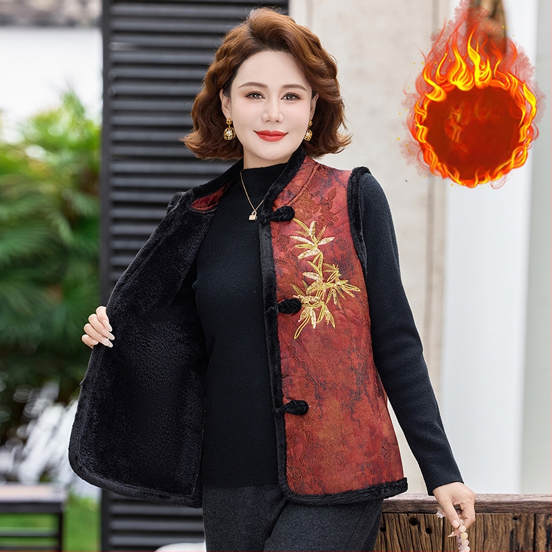 Jachetă vestă pentru femei cu căptușeală de fleece, poliester >95%, stil elegant pentru naveta zilnică, imprimeu plante și flori, lungime 50–65 cm, guler înalt