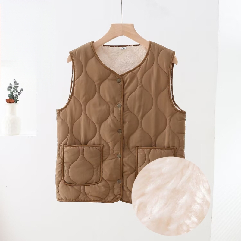 Ženski bezrukavni prsluk s flisom i džepovima, topao, slobodan kroj