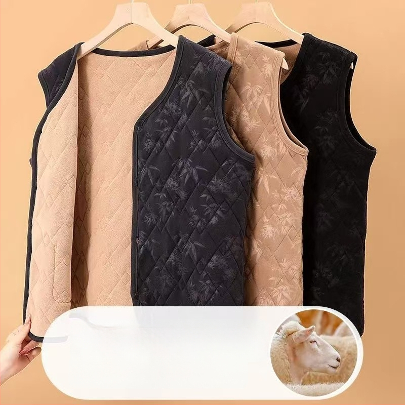 Vestă feminină în stil chinezesc pentru iarna 2025, fleece german, poliester 80–90%, stil literar-retro.