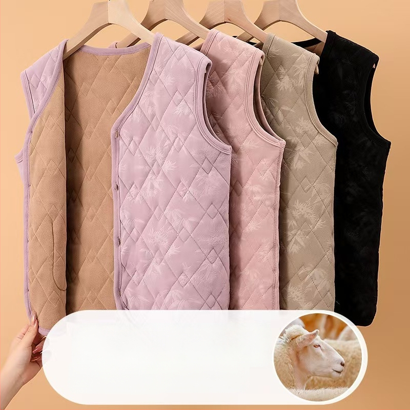 Vestă feminină în stil chinezesc pentru iarna 2025, fleece german, poliester 80–90%, stil literar-retro.