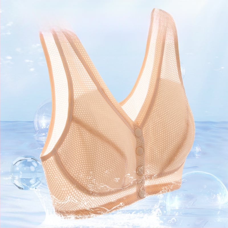 Сутиен без костички за средна възраст и по-възрастни, Push-Up, плюс размер, спортен тънък модел, предно закопчаване, нейлон с памучна подплата, пълна чашка