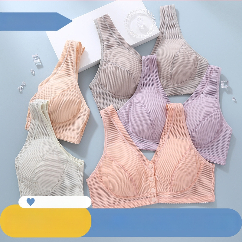 Сутиен без костички за средна възраст и по-възрастни, Push-Up, плюс размер, спортен тънък модел, предно закопчаване, нейлон с памучна подплата, пълна чашка