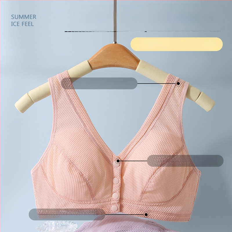 Сутиен без костички за средна възраст и по-възрастни, Push-Up, плюс размер, спортен тънък модел, предно закопчаване, нейлон с памучна подплата, пълна чашка