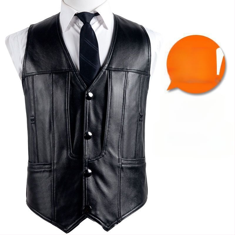 Férfi PU bőrvest, kardigán-stílus, V-nyakú, laza szabás, minden évszakra