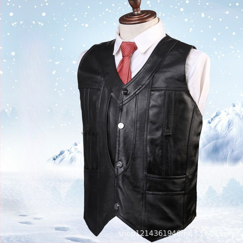 Férfi PU bőrvest, kardigán-stílus, V-nyakú, laza szabás, minden évszakra