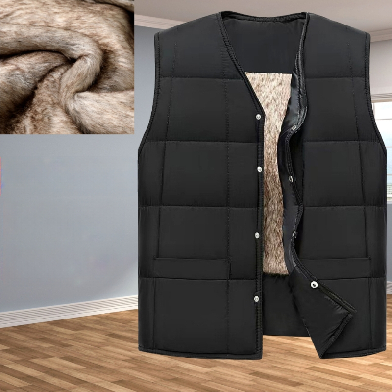 Férfi poliészter mellény fleece béléssel, minimalista stílus, egyenes szabás, egy sor gombbal, kapucni nélkül, 100% poliészter