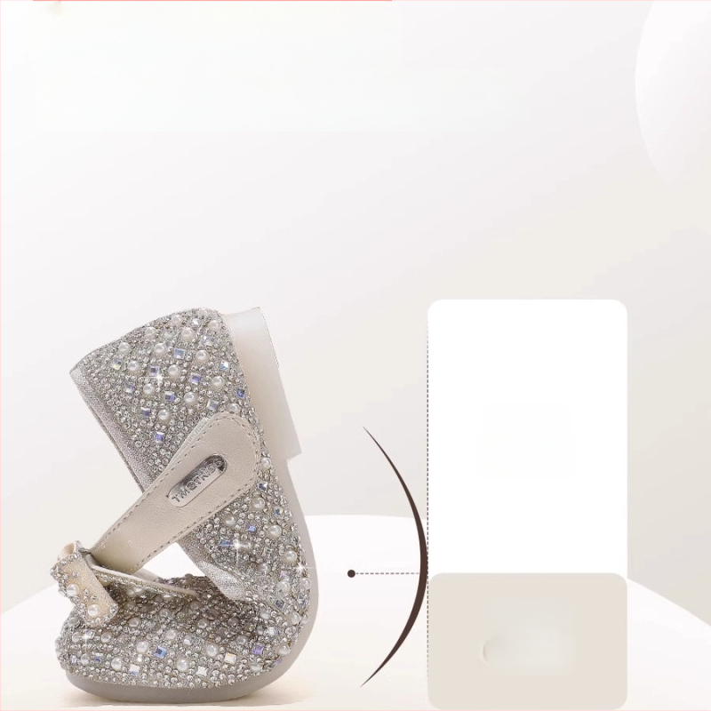 Mergaitėms skirtos kristalinės plokščios basutės su kvadratine nosimi, Velcro užsegimas, EVA įdėklas, 4–16 metų, ruduo 2025