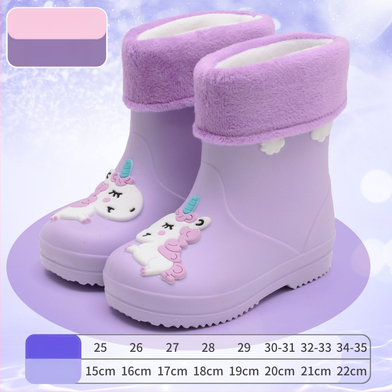 Dječje čizme za kišu s motivom crtića - unisex, fleece podstava, vodootporan PVC, elastični gornji dio, srednja visina, pogodne za sve sezone, tema princeza