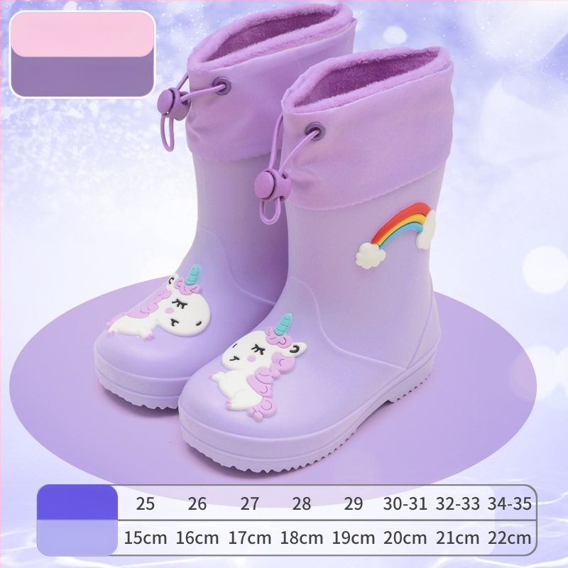 Dječje čizme za kišu s motivom crtića - unisex, fleece podstava, vodootporan PVC, elastični gornji dio, srednja visina, pogodne za sve sezone, tema princeza
