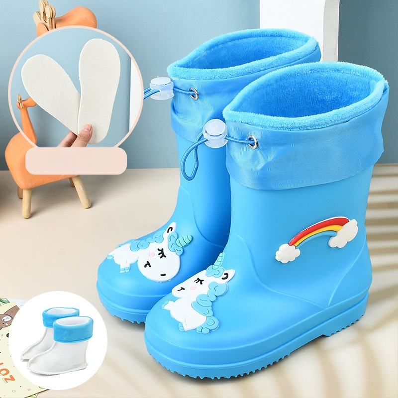 Dječje čizme za kišu s motivom crtića - unisex, fleece podstava, vodootporan PVC, elastični gornji dio, srednja visina, pogodne za sve sezone, tema princeza