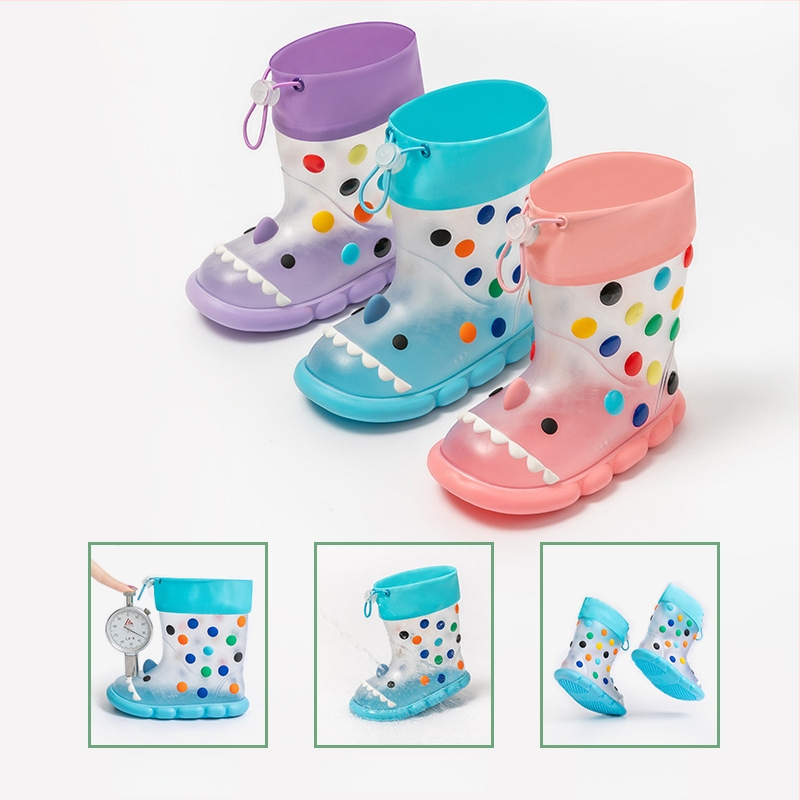 Gyerekeknek készült Cartoon Cápa esőcsizma – PVC felső rész, középmagas csizma, vízálló