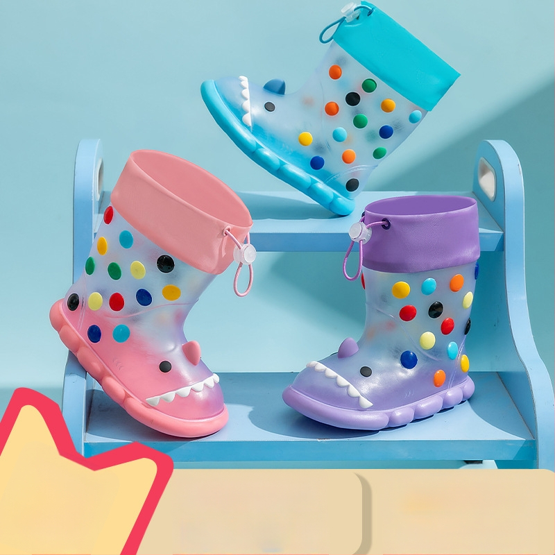 Gyerekeknek készült Cartoon Cápa esőcsizma – PVC felső rész, középmagas csizma, vízálló