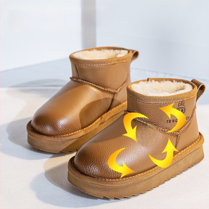 Vaikų kulkšnies aulinukai odiniu viršumi, atsparūs vandeniui, unisex, su šilta pamušalu, amžiaus grupė 4–16 metų, žiema-ruduo