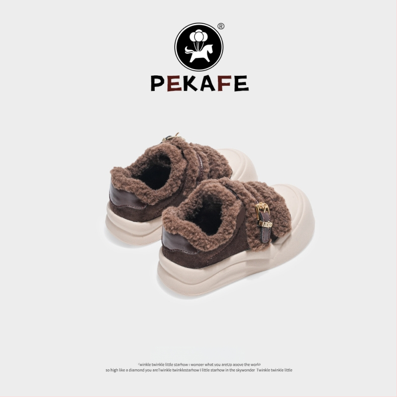 Vaikiški žieminiai batai su karvės odos velūru viršutine dalimi, guminiu padu, storesnė konstrukcija, Velcro užsegimas — 2025 metų žiema