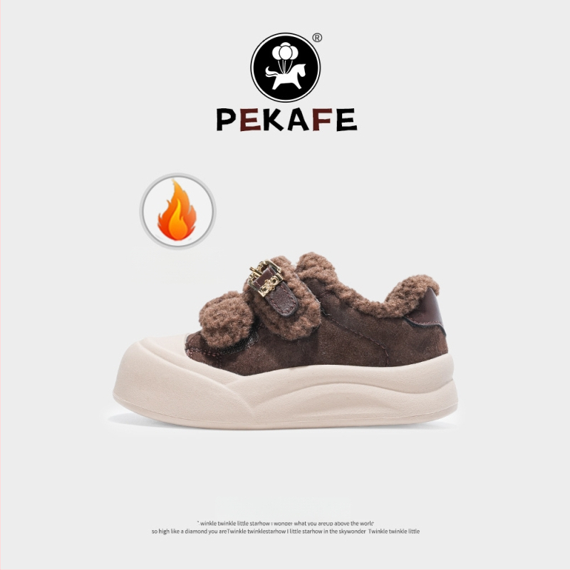 Vaikiški žieminiai batai su karvės odos velūru viršutine dalimi, guminiu padu, storesnė konstrukcija, Velcro užsegimas — 2025 metų žiema