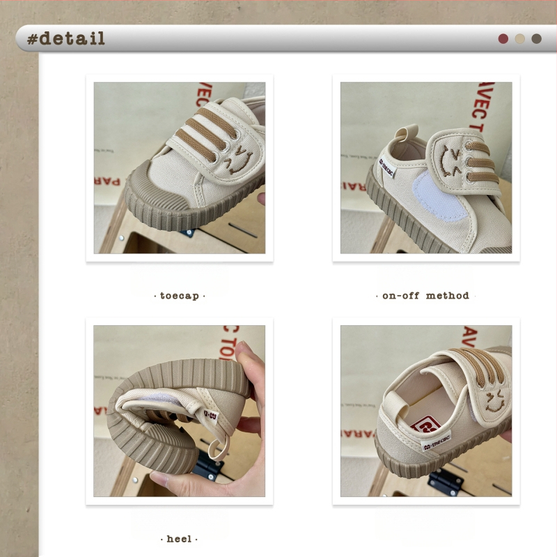 Vaikų vidaus bateliai Velcro užsegimu, Korejos stiliaus, neslidūs, kvėpuojanti drobė, žemas viršus (Amžius: 4–12 metų | Viršus: drobė | Padas: TPR + plastikas | Užsegimas: Velcro | Sezona: pavasaris/rudenys)