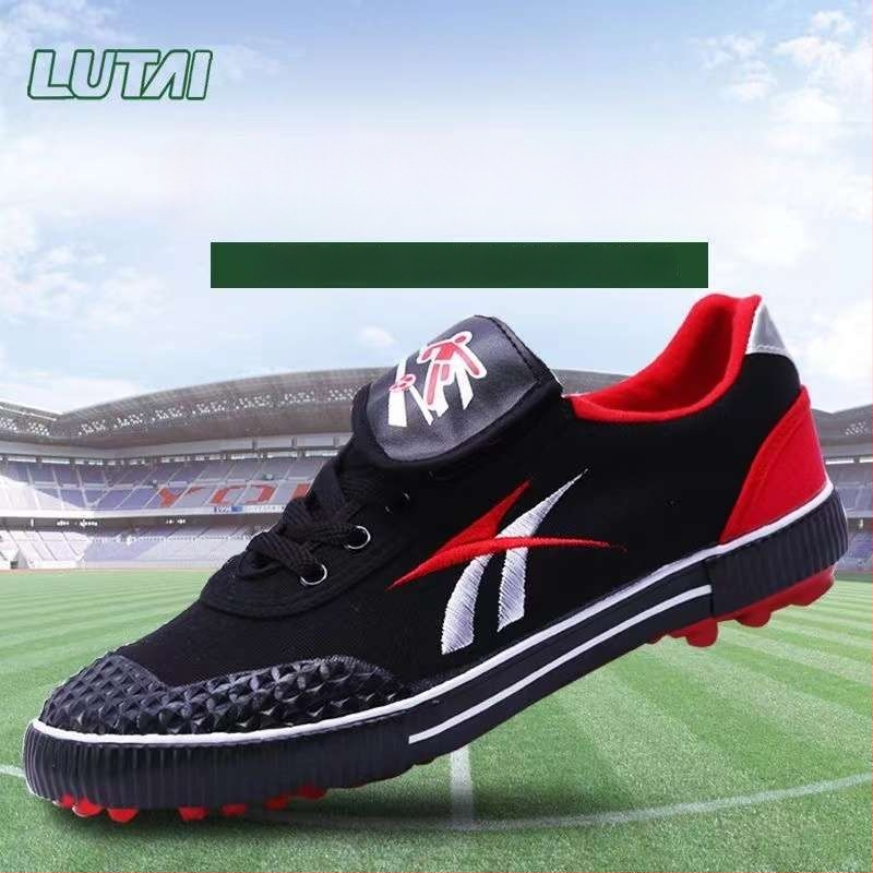 Futbolo bateliai su anti-slip ir atsparumu dilimui, viršus medvilninis, vidutinio aukščio, gumos padas