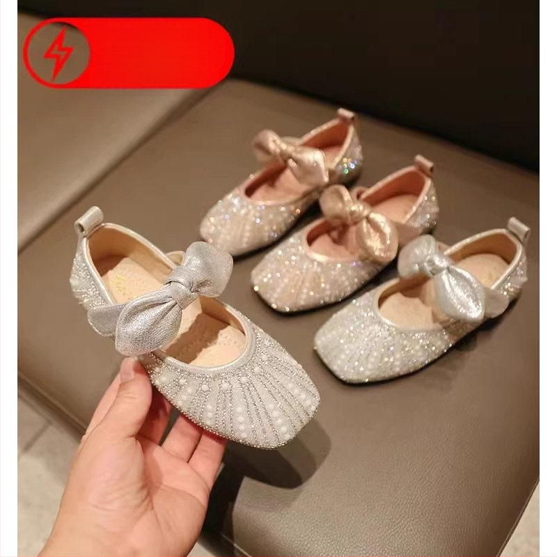 Mergaitėms princesės bateliai su kristalais, Velcro užsegimas, PU viršus, amžius 4–12 metų, pavasaris 2025