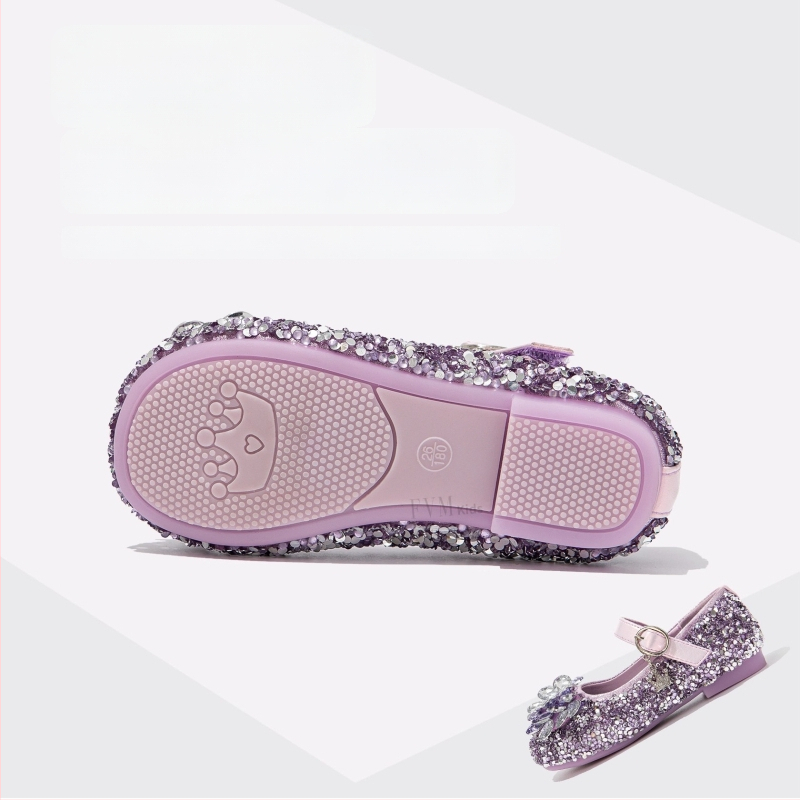 Mergaitei balerinos su kristalais ir Velcro užsegimu, PU viršus, PU pamušalas, EVA įdėklas, guma padai