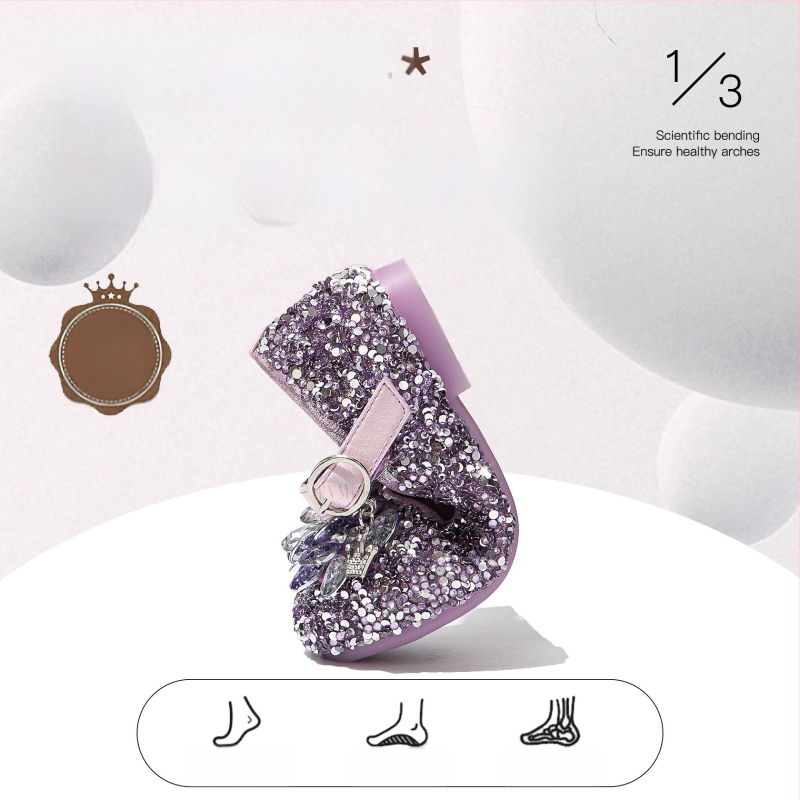 Mergaitei balerinos su kristalais ir Velcro užsegimu, PU viršus, PU pamušalas, EVA įdėklas, guma padai