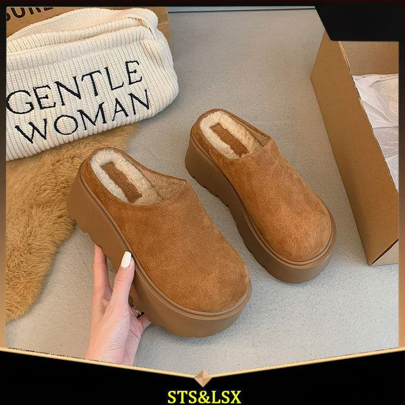 Ženske papuče s debelim potplatom i zaobljenim prstom, za vanjsku upotrebu, Birkenstock inspiriran, s fleec podstavom