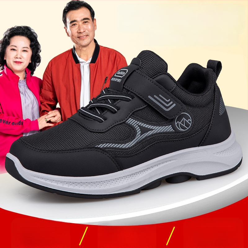 Pantofi de mers de toamnă, unisex, partea superioară PU+plasă, închidere Velcro, vârf rotund, toc mic 1-3 cm