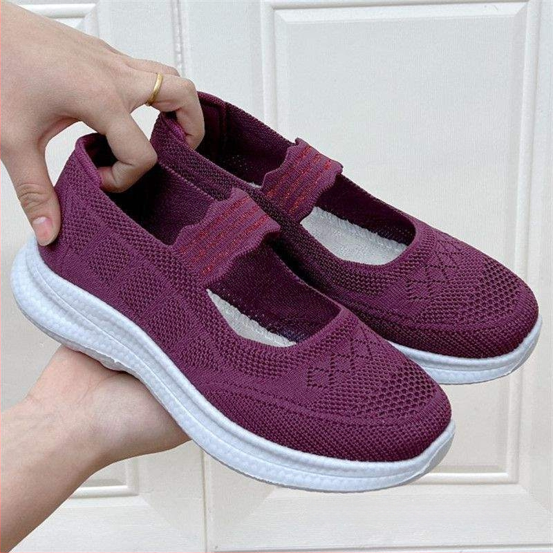 Pantofi de mers din plasă pentru femei, slip-on, cu partea superioară Fly-Knit, talpă moale antiderapantă, vârf ascuțit, vară