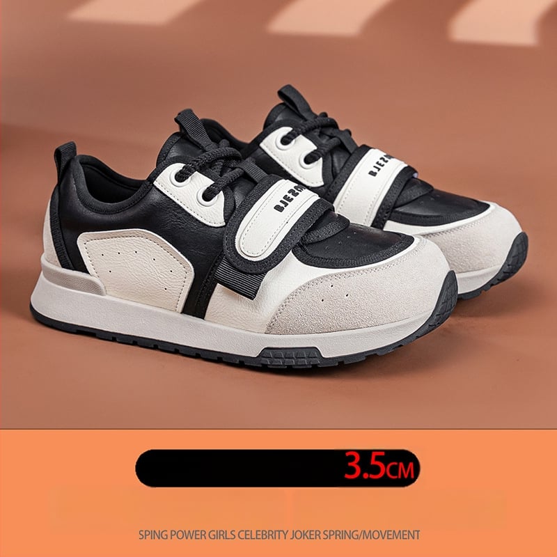 Дамски къси спортни обувки за тренировки с кръгъл нос, нисък глезен, горна част от раздвоена кожа, гумена подметка, закопчаване отпред.