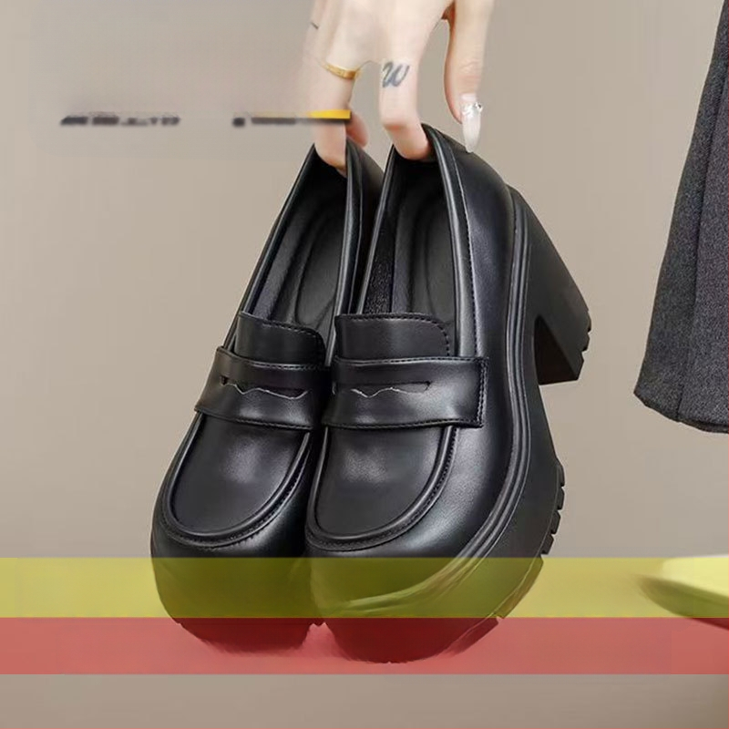 Loaferice u britskom stilu s okruglim vrhom, gornji materijal: super vlakno, gumena potplatica, debeli pet 6–8 cm, niski otvor (jesen 2024)