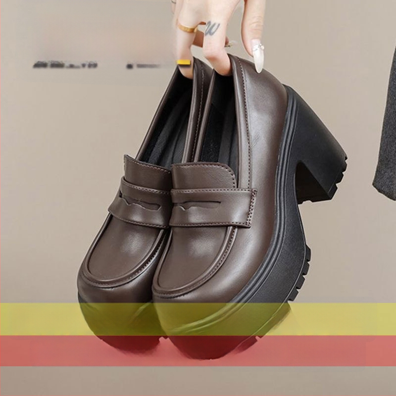 Loaferice u britskom stilu s okruglim vrhom, gornji materijal: super vlakno, gumena potplatica, debeli pet 6–8 cm, niski otvor (jesen 2024)