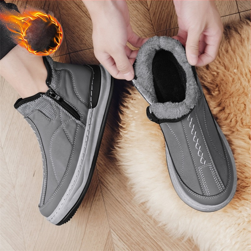 Vyriski žieminiai sniego batai su šonine užtrauktuke, aukštas viršus, fleece pamušalas, anti-slip PVC pada, Minsisuyoshi