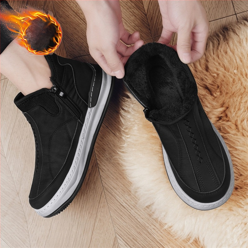 Vyriski žieminiai sniego batai su šonine užtrauktuke, aukštas viršus, fleece pamušalas, anti-slip PVC pada, Minsisuyoshi