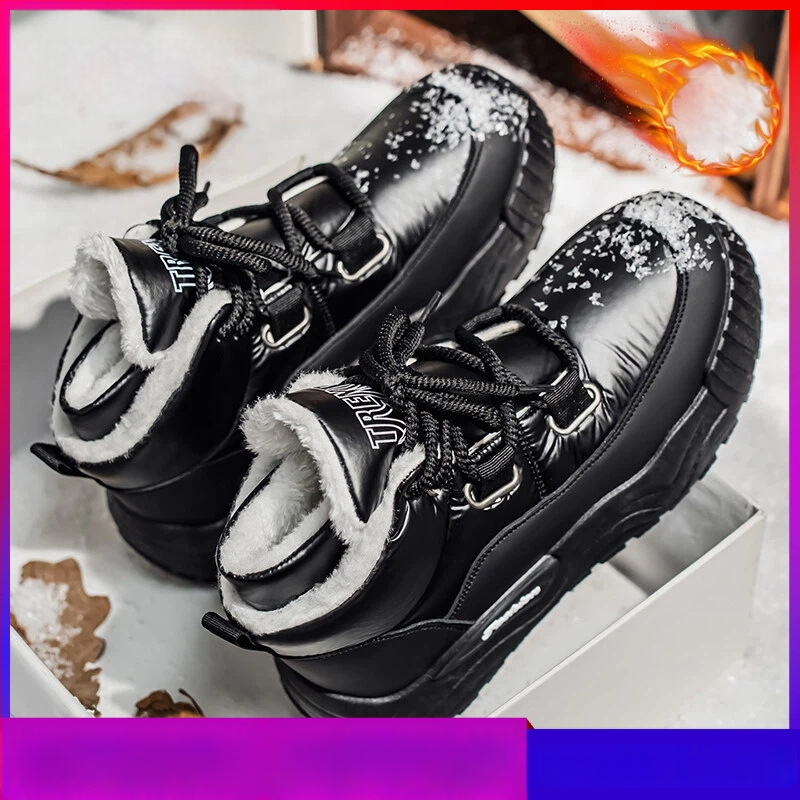 Vyriniai žieminiai snieginiai batai, odinė viršutinė dalis + atspari vandeniui medžiaga; neslydanti gumos pada; vidinė flisinė apdaila; žemas kulnas 1–3 cm