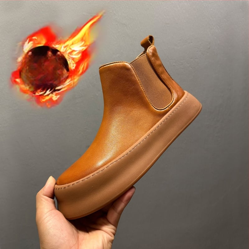 Muške Chelsea čizme od prave kože, okrugli vrh, gumeni potplat, visina potpetice 3-5 cm, zima 2025