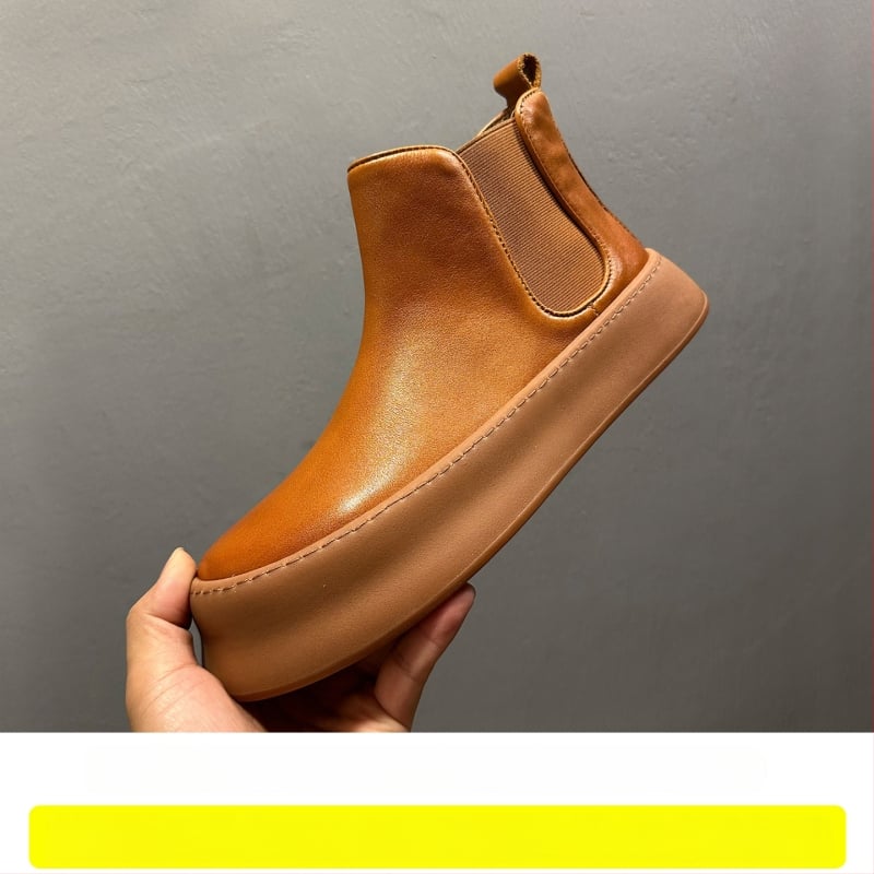 Muške Chelsea čizme od prave kože, okrugli vrh, gumeni potplat, visina potpetice 3-5 cm, zima 2025