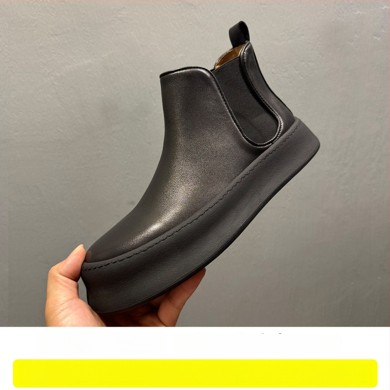Muške Chelsea čizme od prave kože, okrugli vrh, gumeni potplat, visina potpetice 3-5 cm, zima 2025