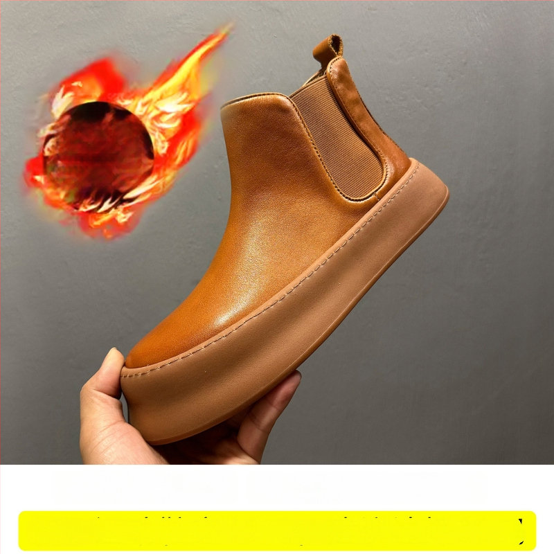 Muške Chelsea čizme od prave kože, okrugli vrh, gumeni potplat, visina potpetice 3-5 cm, zima 2025