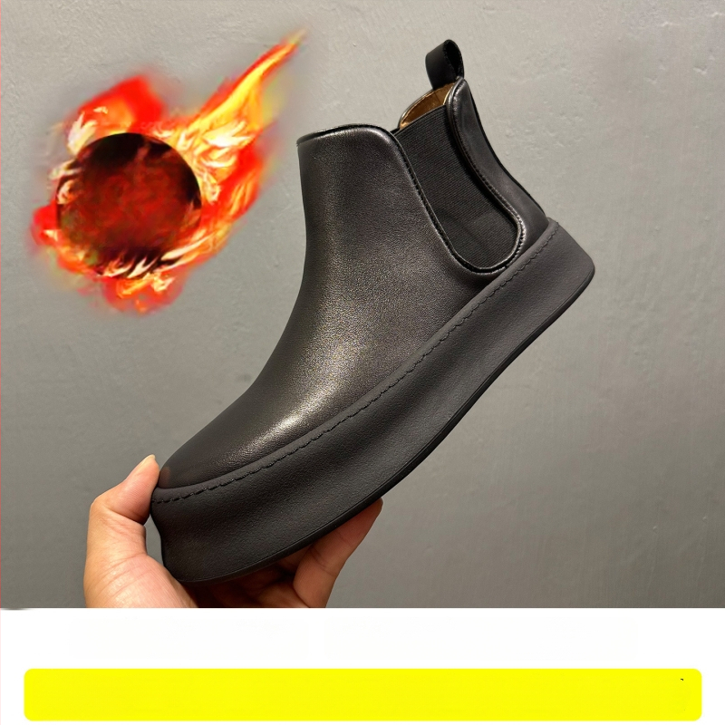 Muške Chelsea čizme od prave kože, okrugli vrh, gumeni potplat, visina potpetice 3-5 cm, zima 2025
